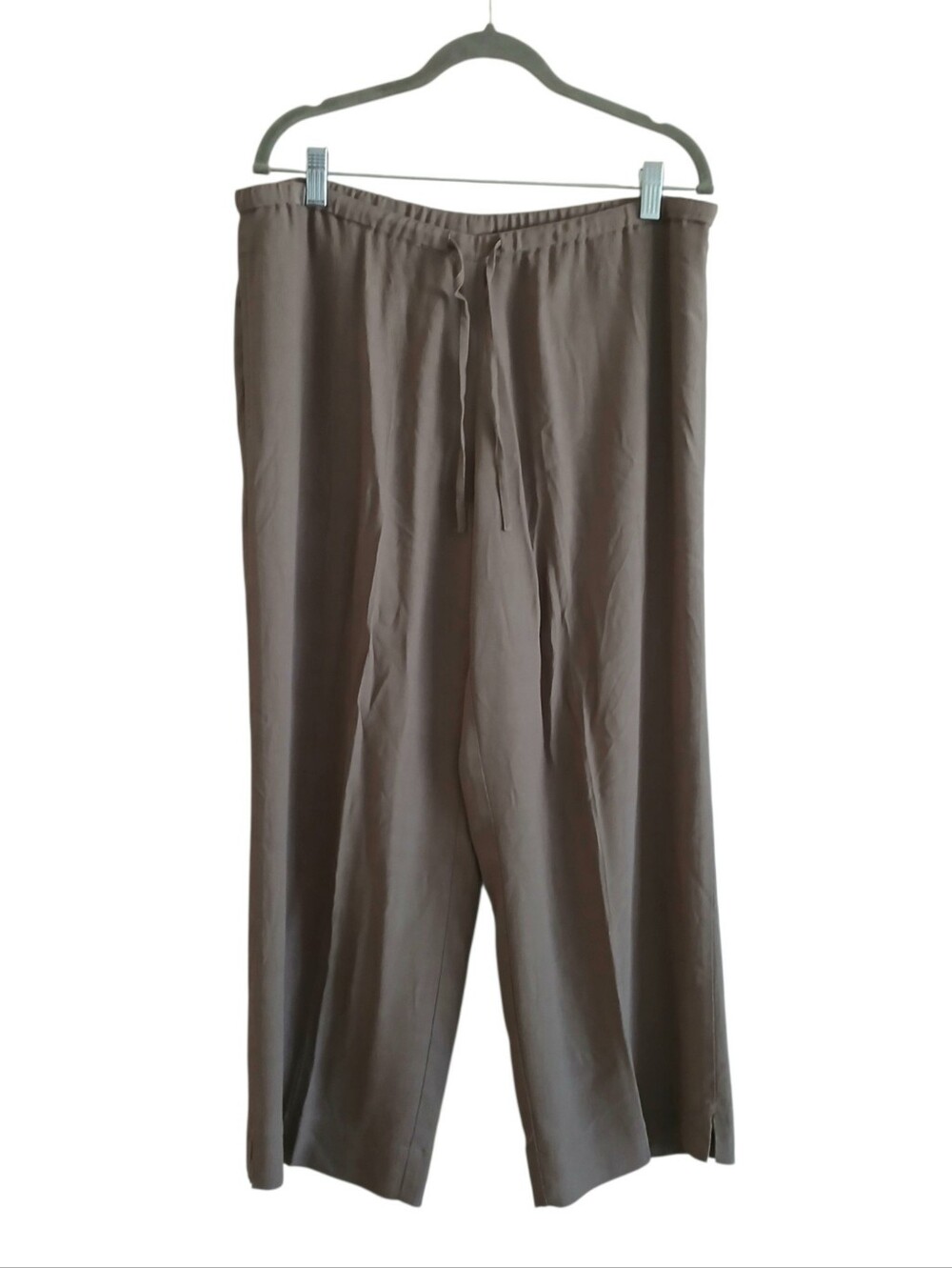 J jill Wide Leg Cropped Pants Women's M Mushroom Georgette Drawstring Relaxed